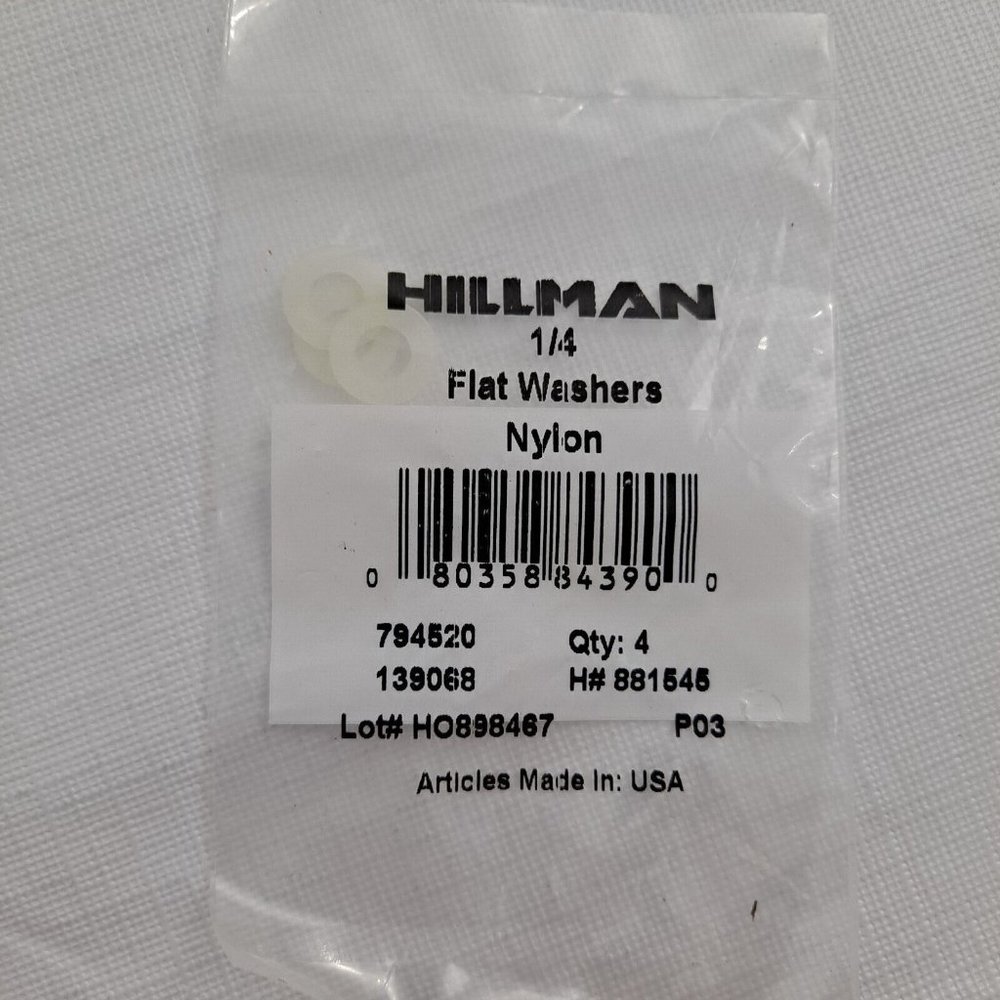 Hillman Flat Washers ¼ Nylon White 4 Piece